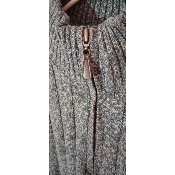 Oscar De La Renta Size XL Grey Ribbed Knit Quarter Zip Mock Neck Cotton Sweater - Picture 3 of 10